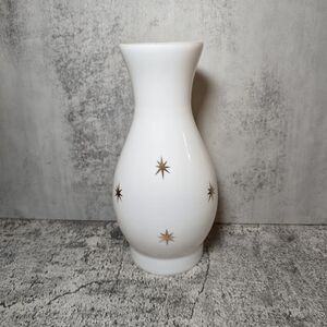 Vtg Mid Century Mod Atomic Gold Star Milk Glass Hurricane Lamp Shade 9.5"